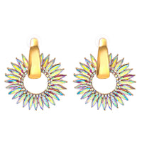 Light Colored Cubic Zirconia & Goldtone Sunflower Dangle Earring