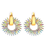 Light Colored Cubic Zirconia & Goldtone Sunflower Dangle Earring