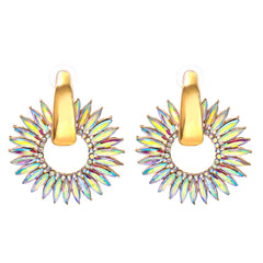 Light Colored Crystal & Cubic Zirconia 18K Gold-Plated Sunflower Dangle Earring