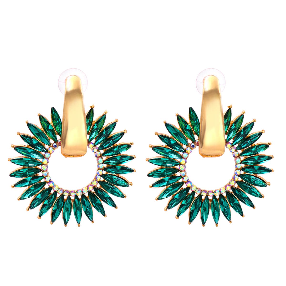 Green Crystal & Cubic Zirconia 18K Gold-Plated Sunflower Dangle Earring