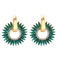 Green Cubic Zirconia & Goldtone Sunflower Dangle Earring