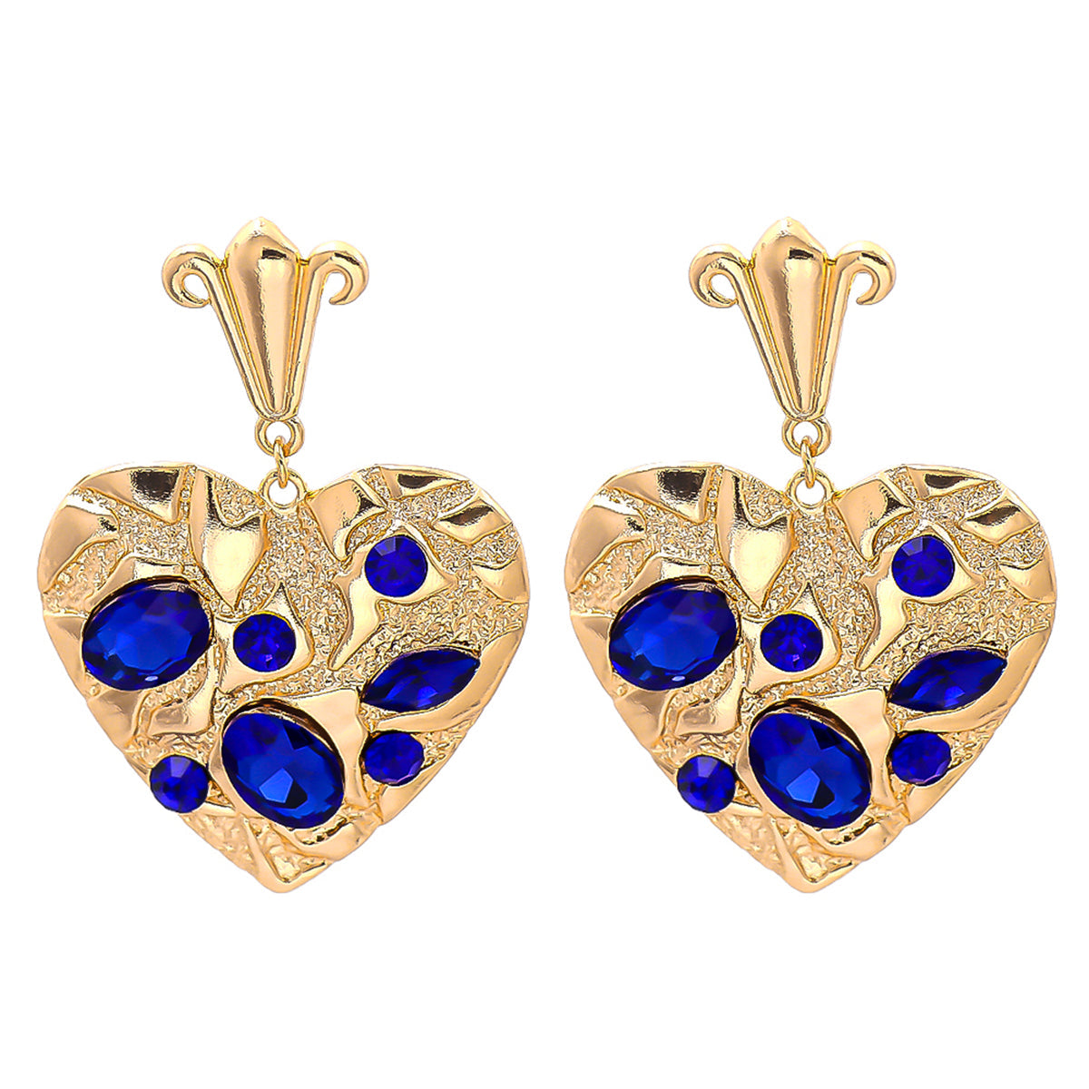 Blue Crystal & Cubic Zirconia 18K Gold-Plated Heart Drop Earrings