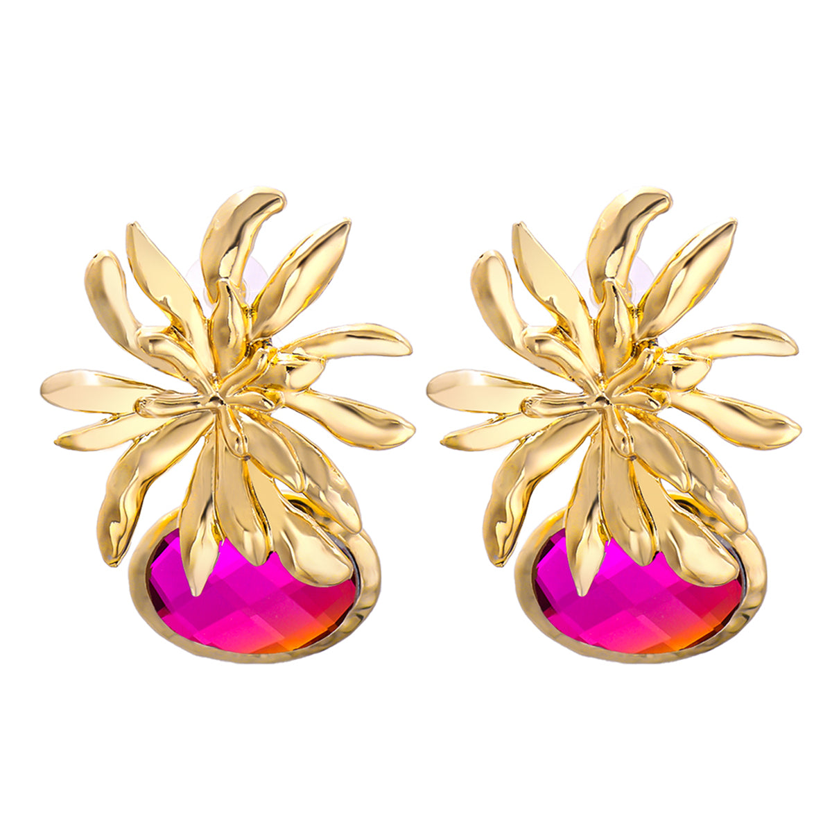 Rose Oval Crystal & 18K Gold-Plated Flower Drop Earrings
