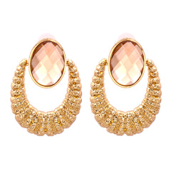 Pink Oval Crystal & 18K Gold-Plated Catch Drop Earrings