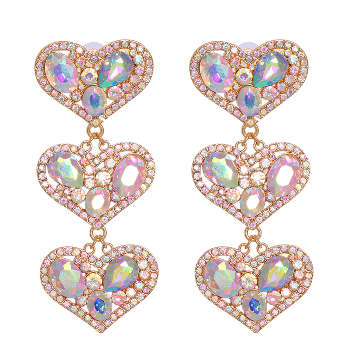 Light Colored Crystal & Cubic Zirconia 18K Gold-Plated Heart Drop Earrings