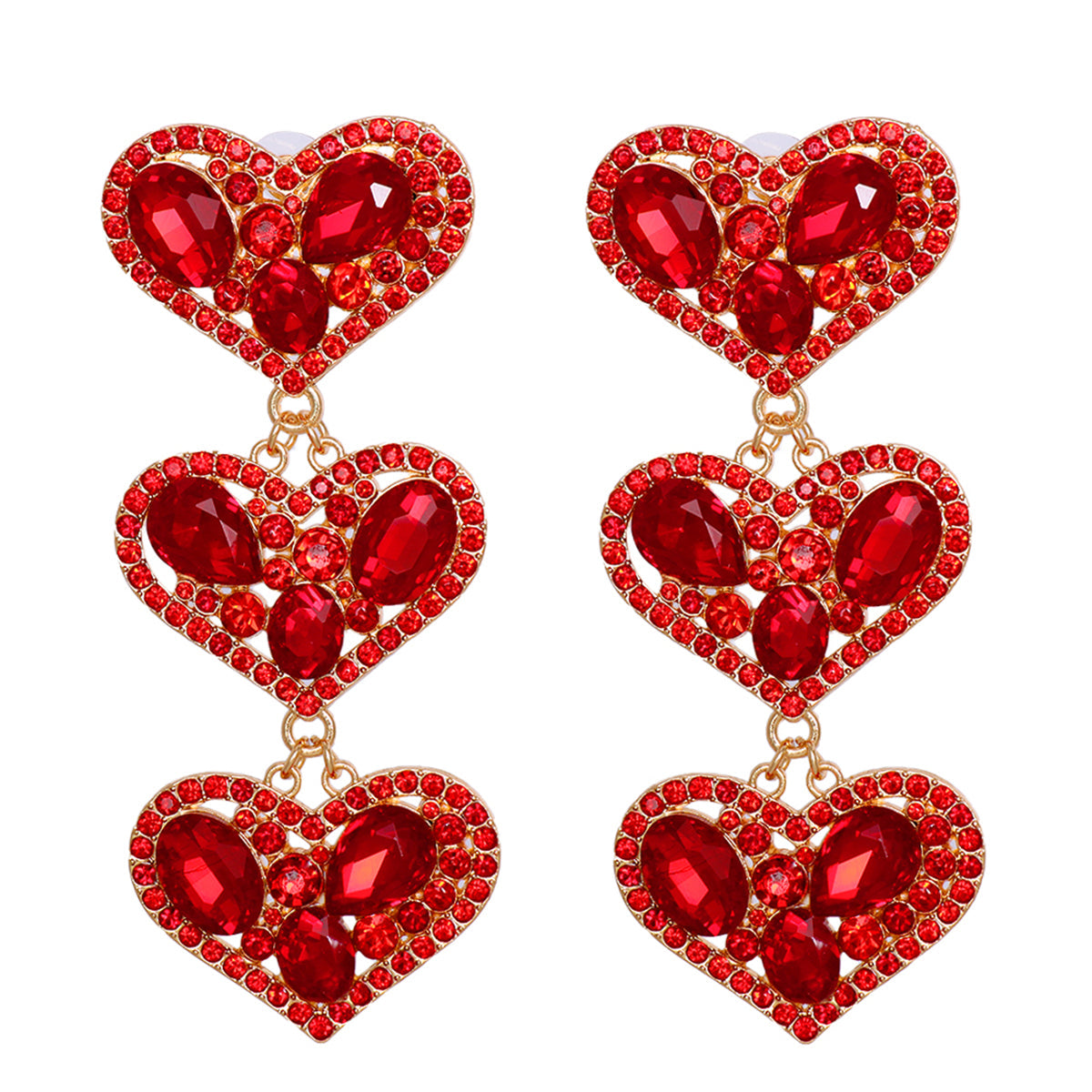 Red Cubic Zirconia & Crystal 18K Gold-Plated Heart Drop Earrings