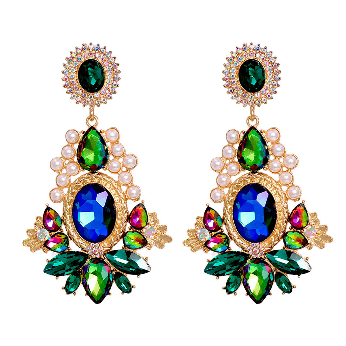 Green Crystal & Cubic Zirconia Pearl 18K Gold-Plated Botany Drop Earrings