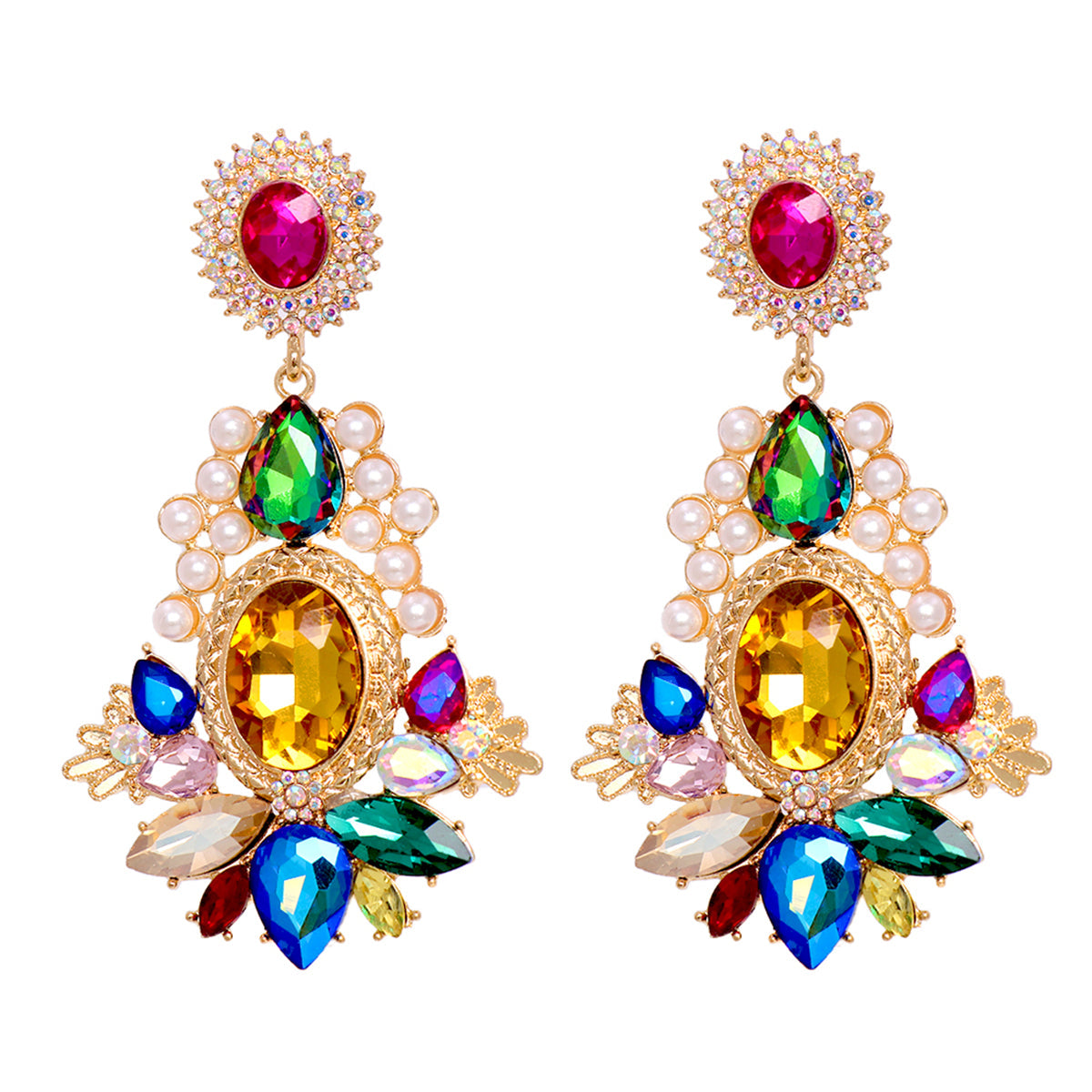 Colored Crystal & Cubic Zirconia Pearl 18K Gold-Plated Botany Drop Earrings