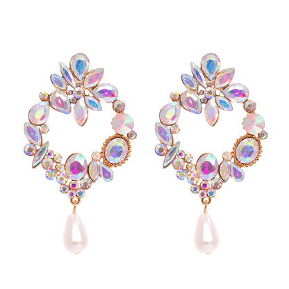 Light Colored Crystal and Cubic Zirconia Pearl Botany Drop Earrings, drop earrings for women, everyday style, side view