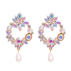 Light Colored Crystal & Cubic Zirconia Pearl Botany Drop Earrings
