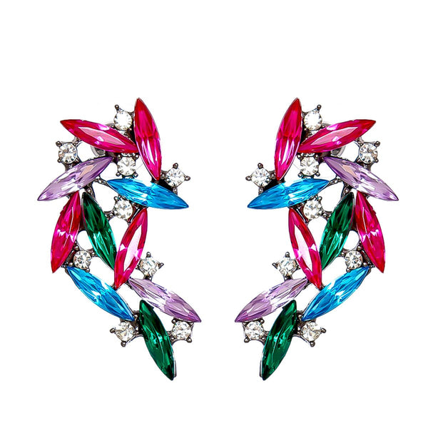 Pink & Blue Cubic Zirconia Marquise Wing Drop Earrings
