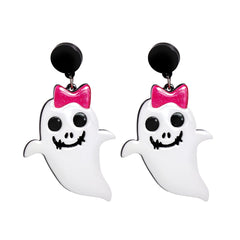 White Acrylic & Silver-Plated Bow Ghost Drop Earrings
