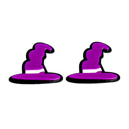 Purple Acrylic and Silver-Plated Witch Hat Drop Earrings, silver drop earrings for women, elegant gift for her, front view