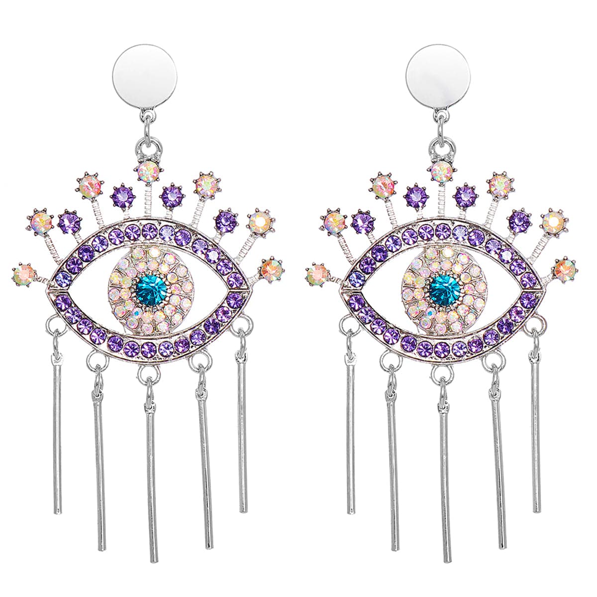 Cubic Zirconia & Silver-Plated Evil Eye Drop Earring