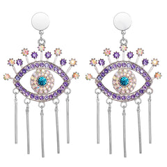 Cubic Zirconia & Silver-Plated Evil Eye Drop Earring