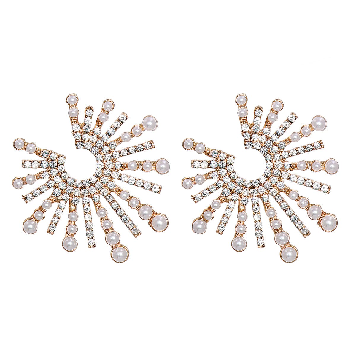 Cubic Zirconia & Pearl 18K Gold-Plated Sun Stud Earrings