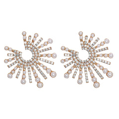Cubic Zirconia & Pearl 18K Gold-Plated Sun Stud Earrings