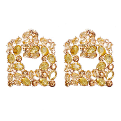Champagne Crystal and Cubic Zirconia Square Statement Earrings, drop earrings for women, detail close-up