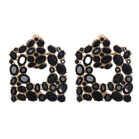 Black Crystal and Cubic Zirconia 18K Gold-Plated Drop Earrings, gold drop earrings for women, front view