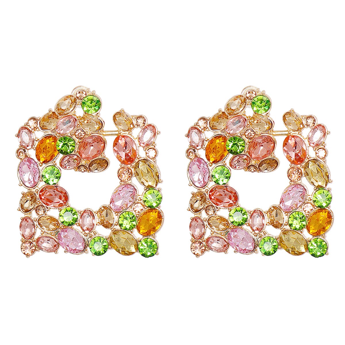 Cubic Zirconia & Green Crystal 18K Gold-Plated Square Drop Earrings