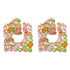 Cubic Zirconia & Green Crystal 18K Gold-Plated Square Drop Earrings