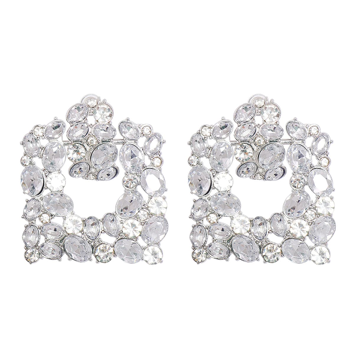 Crystal and Silver-Plated Geometric Drop Earrings, silver drop earrings for women, elegant gift for her, front view