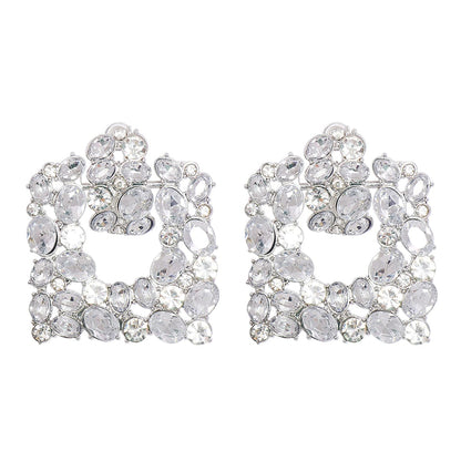 Crystal and Silver-Plated Geometric Drop Earrings, silver drop earrings for women, elegant gift for her, front view