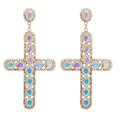 Crystal & Cubic Zirconia 18K Gold-Plated Cross Drop Earrings