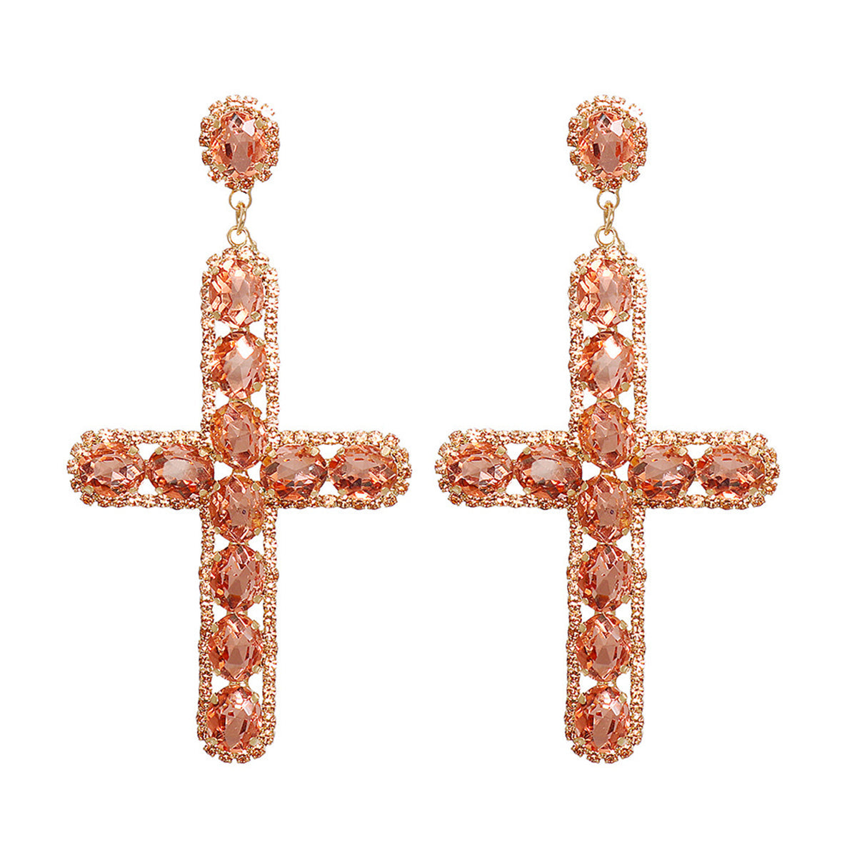 Orange Crystal & Cubic Zirconia 18K Gold-Plated Cross Drop Earrings