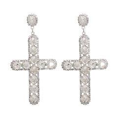 Crystal & Cubic Zirconia Silver-Plated Cross Drop Earrings