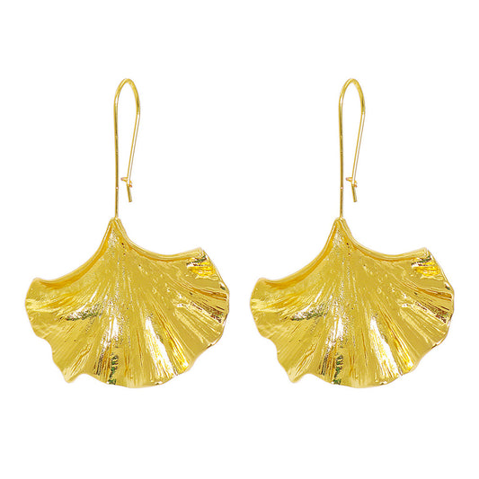 18K Gold-Plated Lotus Leaf Drop Earrings, gold drop earrings for women, botanical inspired, front view
