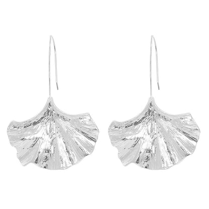 Silver-Plated Lotus Leaf Drop Earrings, silver drop earrings for women, elegant gift for her, side view