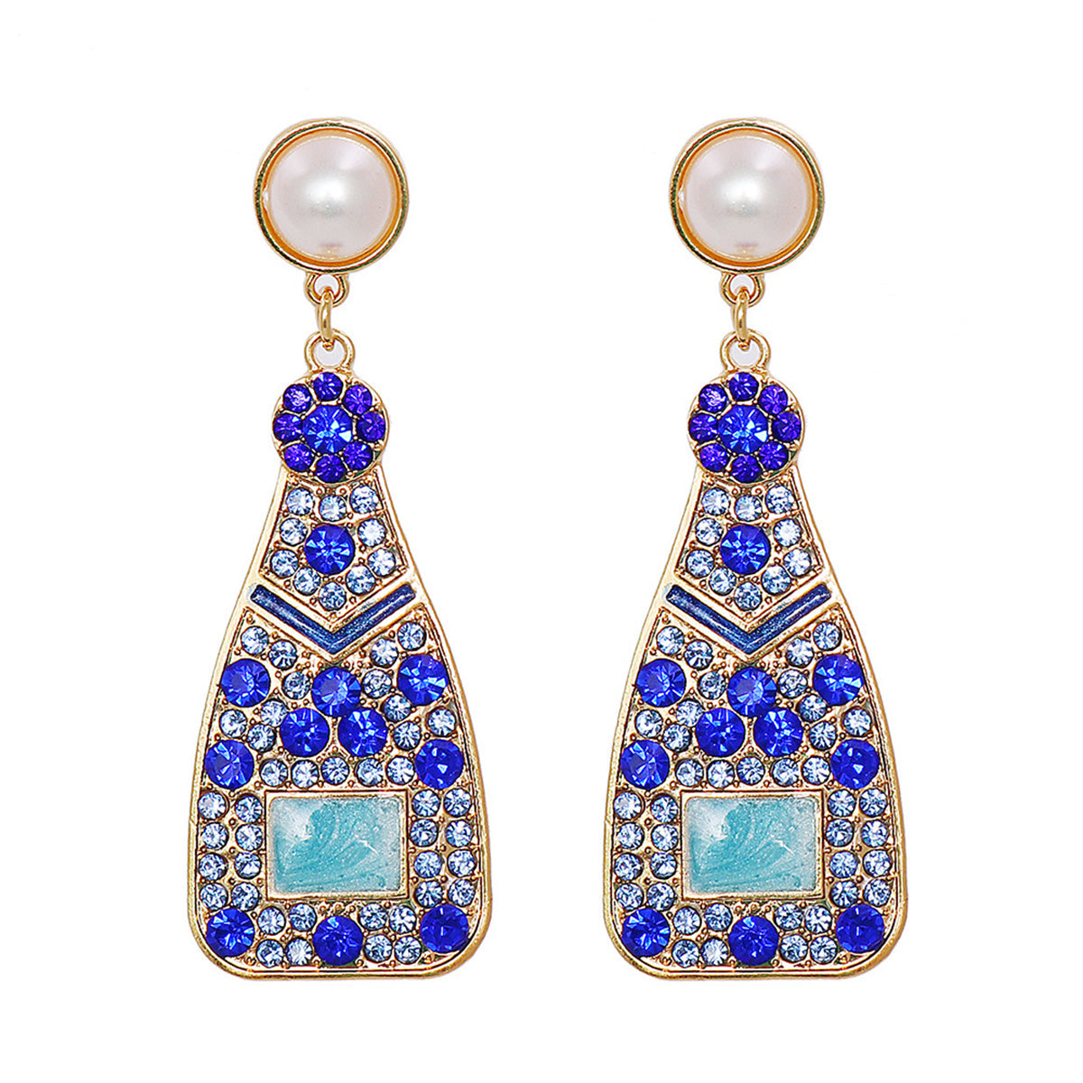 Blue Cubic Zirconia & Pearl 18K Gold-Plated Sparkling Champagne Drop Earrings