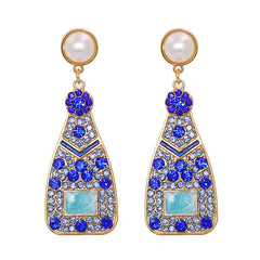 Blue Cubic Zirconia & Pearl 18K Gold-Plated Sparkling Champagne Drop Earrings