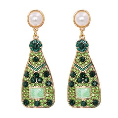 Green Cubic Zirconia & Pearl 18K Gold-Plated Sparkling Champagne Drop Earrings
