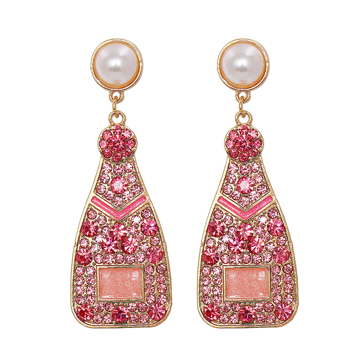 Pink Cubic Zirconia & Pearl 18K Gold-Plated Sparkling Champagne Drop Earrings