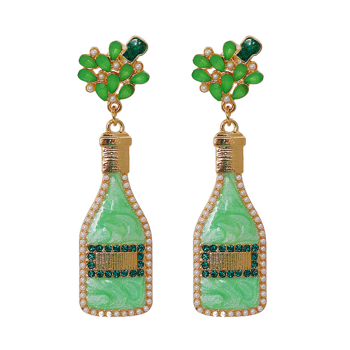 Green Crystal Popping Champagne Drop Earrings