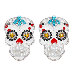 Blue Crystal & Pearl Silver-Plated Calavera Drop Earrings