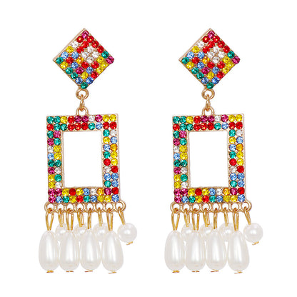 Red and Yellow Cubic Zirconia Tassel Drop Earrings, drop earrings for women, dainty minimalist design, front view