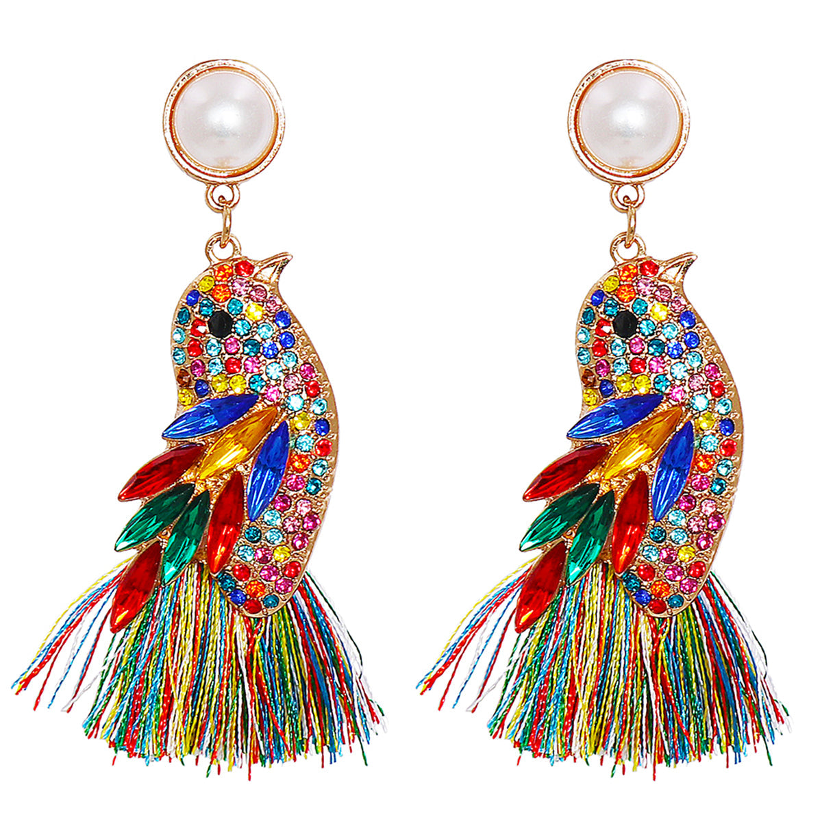 Cubic Zirconia & Crystal Pearl 18K Gold-Plated Bird Fringe Drop Earrings