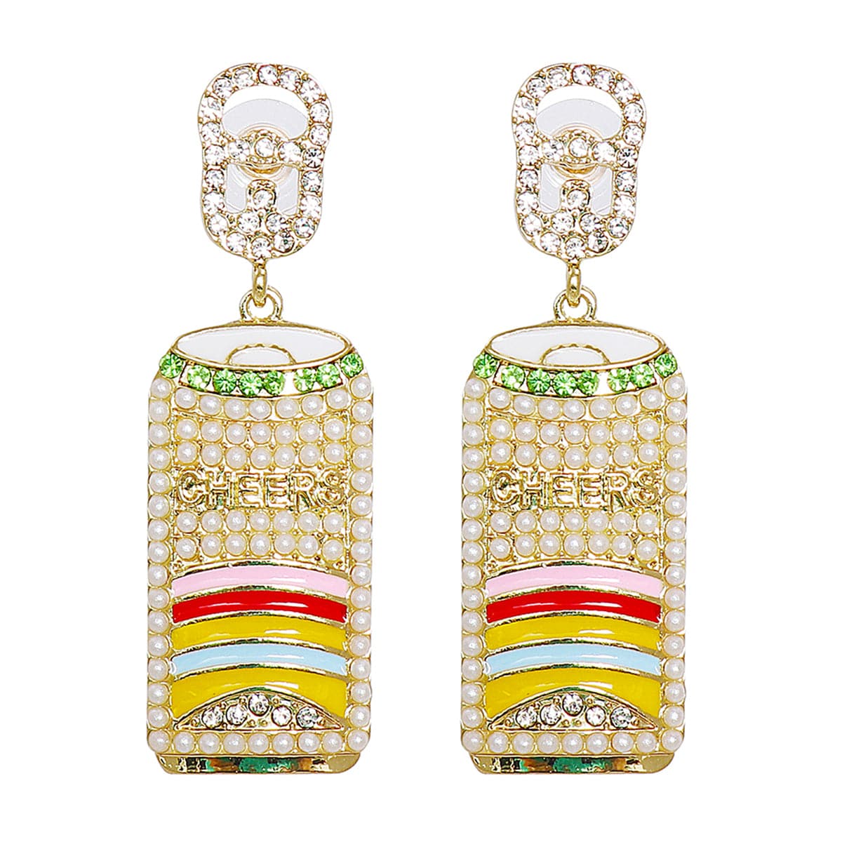 Pearl & Cubic Zirconia Multicolor Enamel Drink Drop Earrings