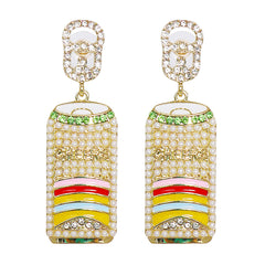 Pearl & Cubic Zirconia Multicolor Enamel Drink Drop Earrings