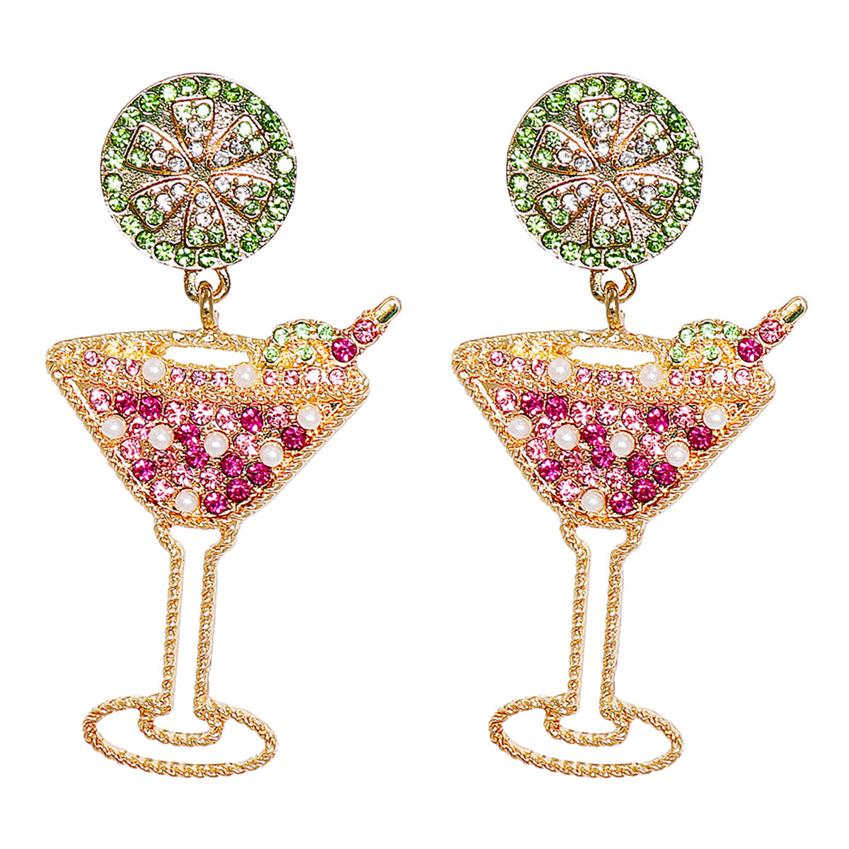 Purple Cubic Zirconia & Pearl Wine Glass Drop Earrings