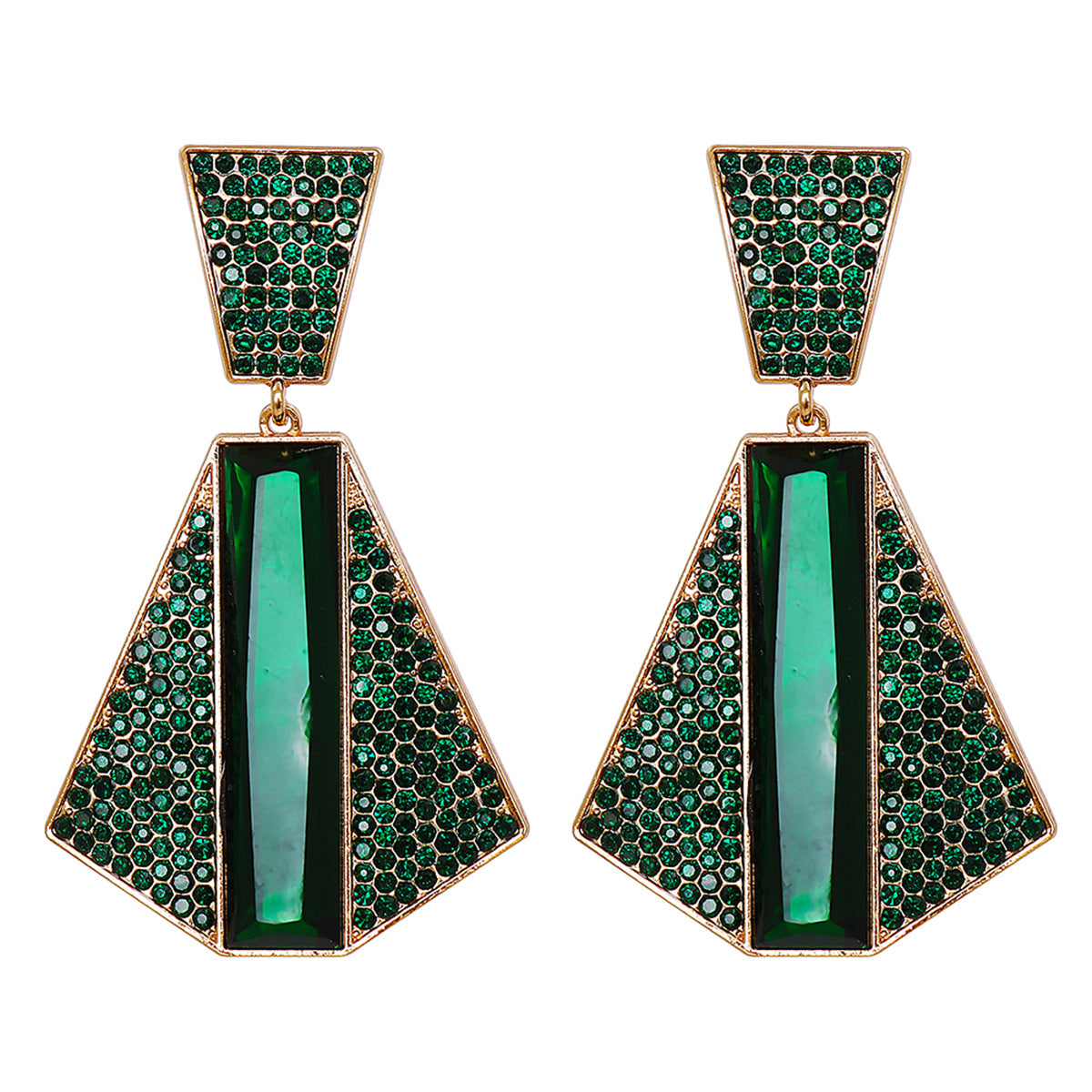 Green Crystal & Cubic Zirconia 18K Gold-Plated Abstract Drop Earrings