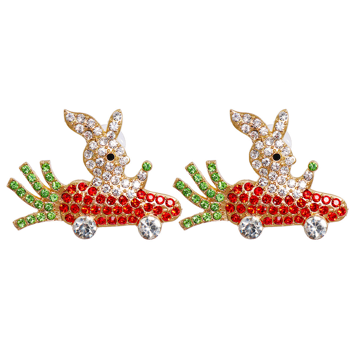 Orange Cubic Zirconia & 18K Gold-Plated Carrot Car Rabbit Stud Earrings