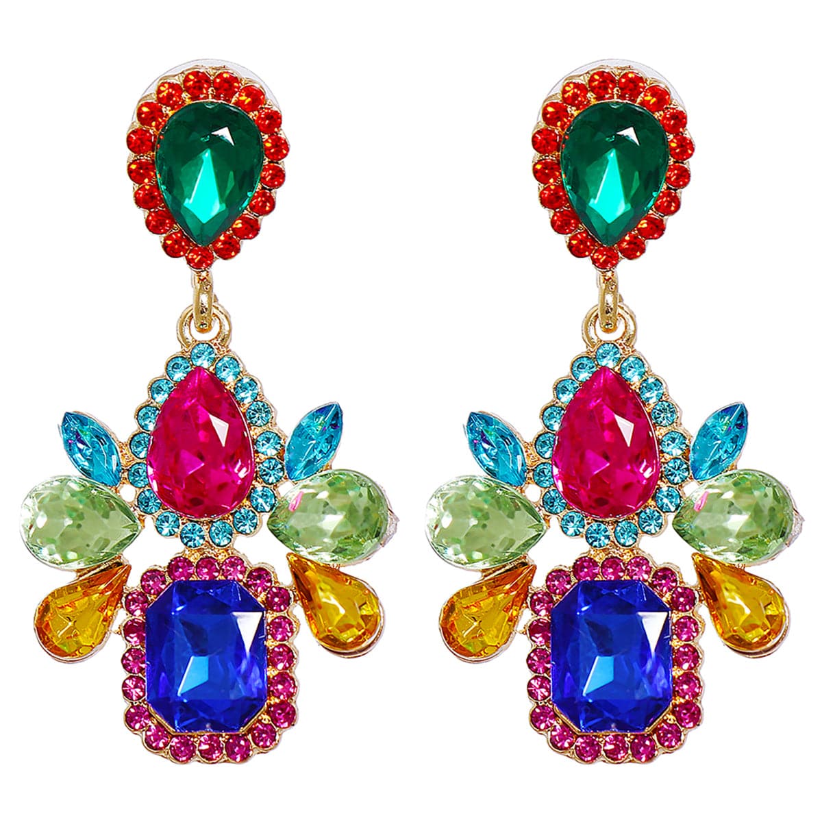 Blue Crystal and Cubic Zirconia Cushion-Cut Drop Earrings, drop earrings for women, elegant gift for her, front view