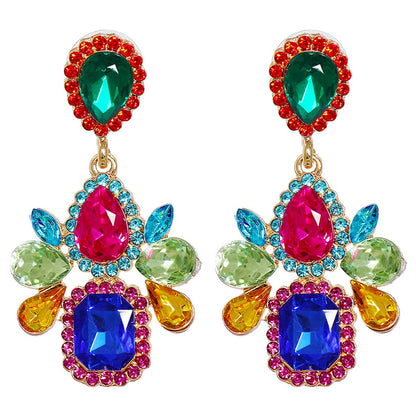 Blue Crystal and Cubic Zirconia Cushion-Cut Drop Earrings, drop earrings for women, elegant gift for her, front view