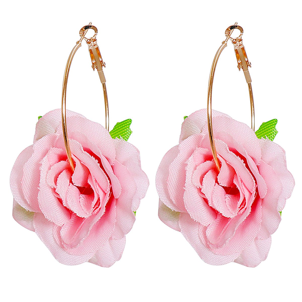 Pink Mesh and 18K Gold-Plated Flower Hoop Earrings, gold drop earrings for women, vintage-inspired design, side view