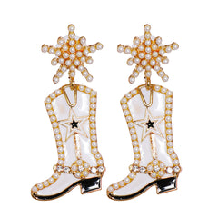 Cubic Zirconia & Pearl 18K Gold-Plated Cowboy Boot Drop Earrings
