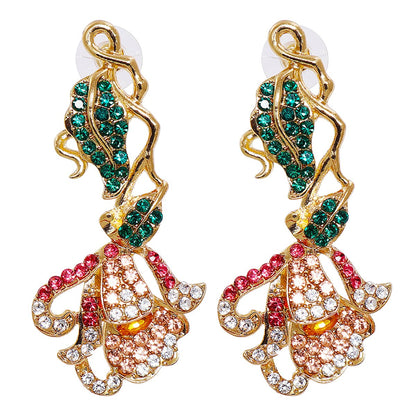 Green Multicolor Cubic Zirconia and 18K Gold-Plated Petunia Drop Earrings, gold drop earrings for women, side view